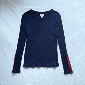 Navy Long Sleeve Top with Red Accents